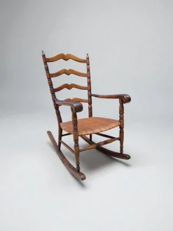 Hot Pamono Wood and Straw Childs Rocking Chair, Italy, 1950s