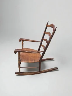 Hot Pamono Wood and Straw Childs Rocking Chair, Italy, 1950s
