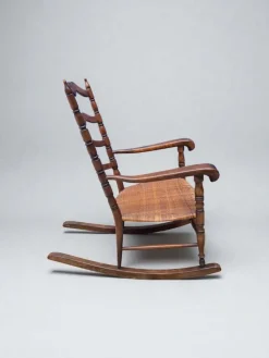 Hot Pamono Wood and Straw Childs Rocking Chair, Italy, 1950s