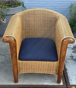 Pamono Wood and Wicker Armchairs, 1980s, Set of 2><noscript><img width=