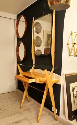 Pamono Wood Console with Mirror by Ico Parisi, Italy, 1960s><noscript><img width=
