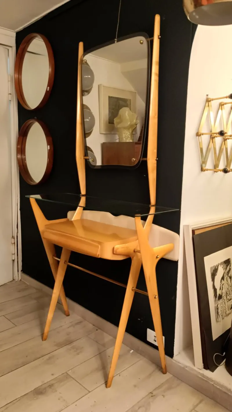Pamono Wood Console with Mirror by Ico Parisi, Italy, 1960s> Dressing Tables