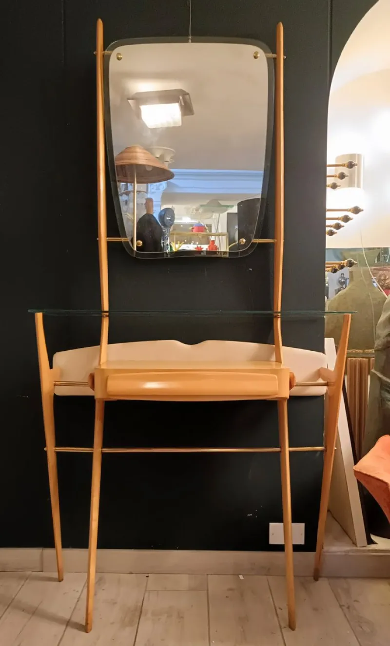 Pamono Wood Console with Mirror by Ico Parisi, Italy, 1960s> Dressing Tables