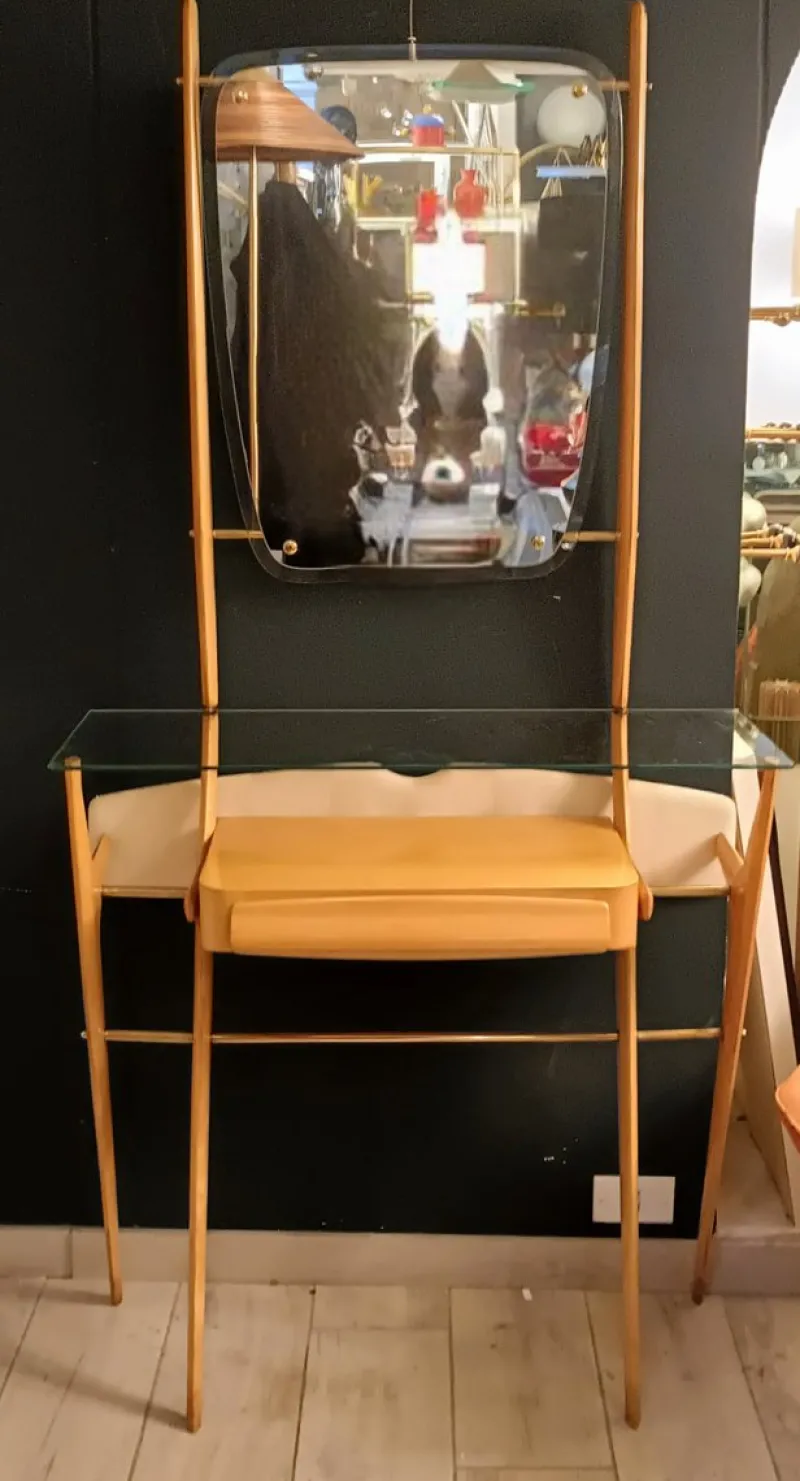 Pamono Wood Console with Mirror by Ico Parisi, Italy, 1960s> Dressing Tables
