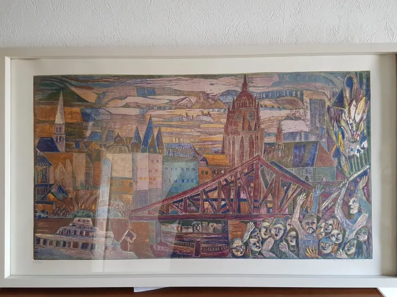 Pamono Woodcut Print by Esteban Fekete> Mid-Century