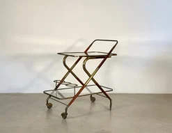 Pamono Wooden and Brass Bar Trolley by Cesare Lacca, 1960s> Serving Bar Carts & Trolleys