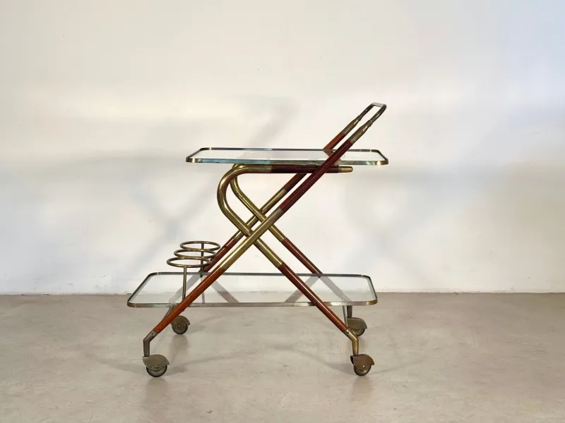 Pamono Wooden and Brass Bar Trolley by Cesare Lacca, 1960s> Serving Bar Carts & Trolleys