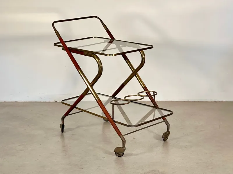 Pamono Wooden and Brass Bar Trolley by Cesare Lacca, 1960s> Serving Bar Carts & Trolleys