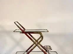 Pamono Wooden and Brass Bar Trolley by Cesare Lacca, 1960s><noscript><img width=