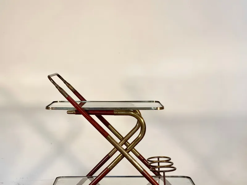 Pamono Wooden and Brass Bar Trolley by Cesare Lacca, 1960s> Serving Bar Carts & Trolleys