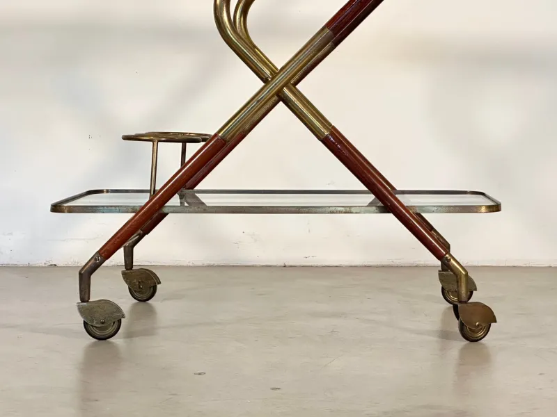 Pamono Wooden and Brass Bar Trolley by Cesare Lacca, 1960s> Serving Bar Carts & Trolleys