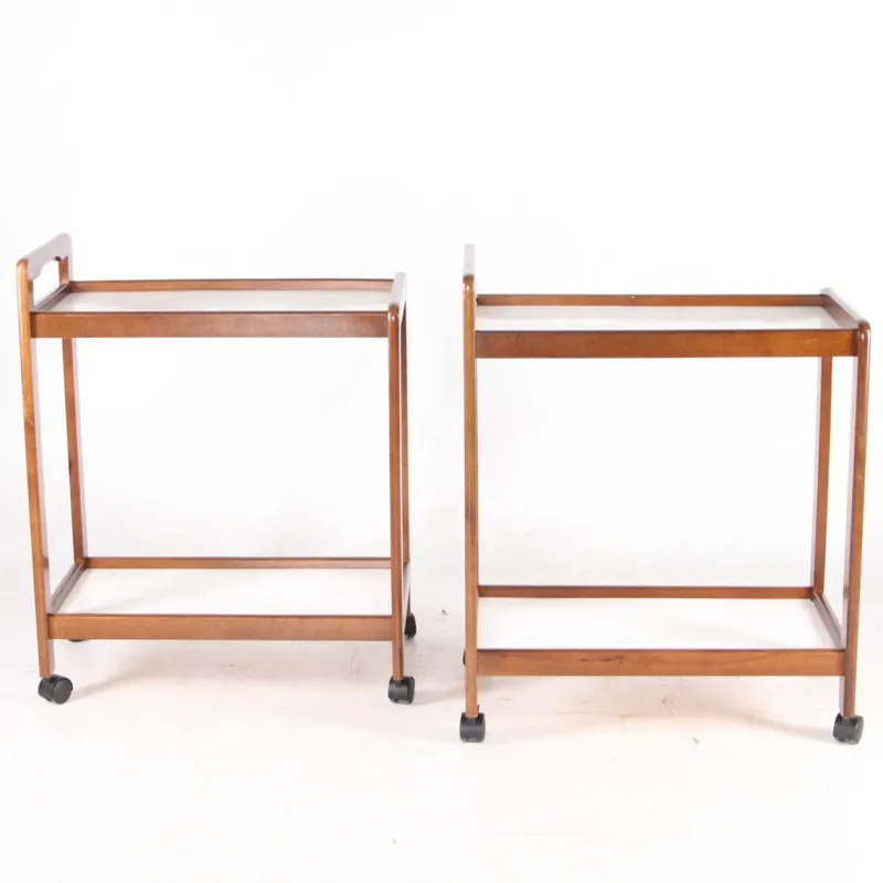 Pamono Wooden and Laminate Trolleys, 1970s, Set of 2> Serving Bar Carts & Trolleys
