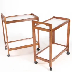 Pamono Wooden and Laminate Trolleys, 1970s, Set of 2><noscript><img width=