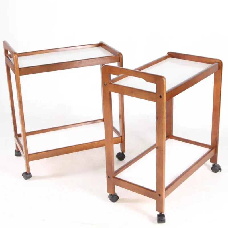 Pamono Wooden and Laminate Trolleys, 1970s, Set of 2> Serving Bar Carts & Trolleys