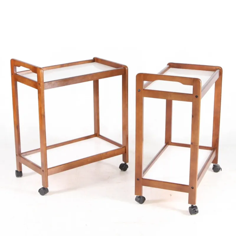 Pamono Wooden and Laminate Trolleys, 1970s, Set of 2> Serving Bar Carts & Trolleys