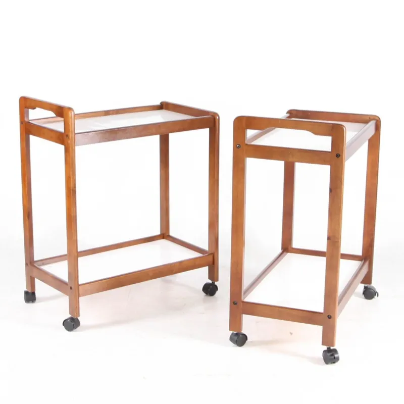 Pamono Wooden and Laminate Trolleys, 1970s, Set of 2> Serving Bar Carts & Trolleys