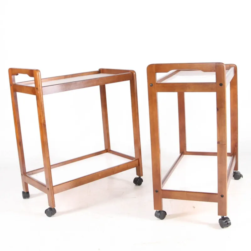 Pamono Wooden and Laminate Trolleys, 1970s, Set of 2> Serving Bar Carts & Trolleys