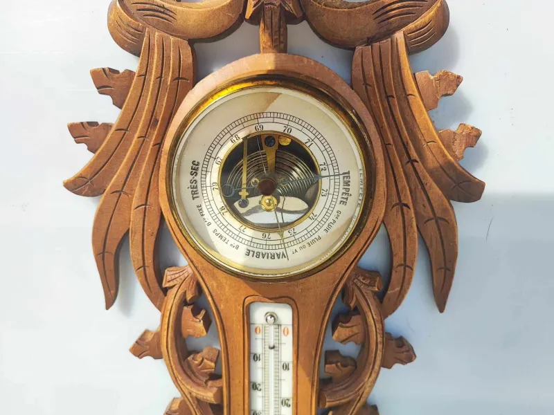 Pamono Wooden Barometer & Thermometer, 1920s> Clocks