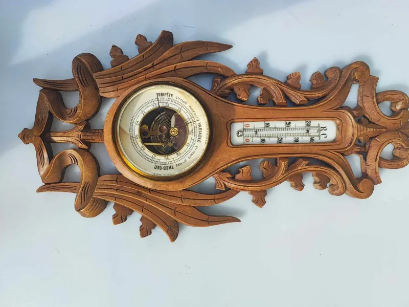 Pamono Wooden Barometer & Thermometer, 1920s> Clocks