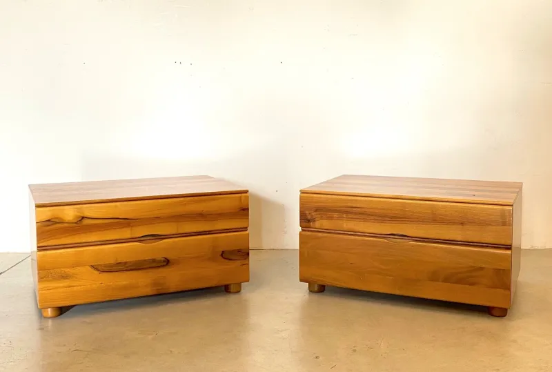 Pamono Wooden Bedside Tables by Mario Marenco for Mobilgirgi, 1980s, Set of 2> Nightstands
