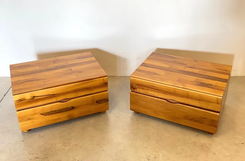 Pamono Wooden Bedside Tables by Mario Marenco for Mobilgirgi, 1980s, Set of 2> Nightstands