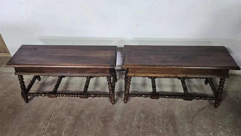 Pamono Wooden Benches, 1960s, Set of 2> Benches