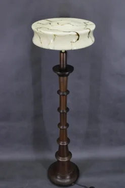 Pamono Wooden Floor Lamp with Glass Shade, 1940s><noscript><img width=