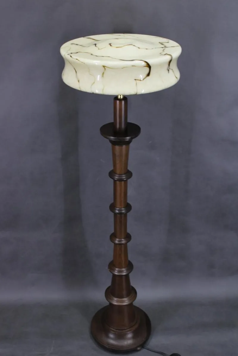 Pamono Wooden Floor Lamp with Glass Shade, 1940s> Floor Lamps