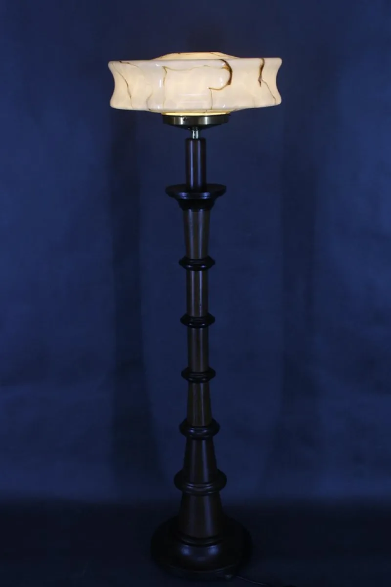 Pamono Wooden Floor Lamp with Glass Shade, 1940s> Floor Lamps