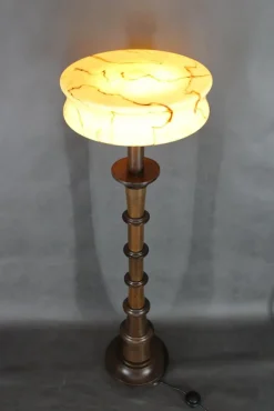 Pamono Wooden Floor Lamp with Glass Shade, 1940s><noscript><img width=
