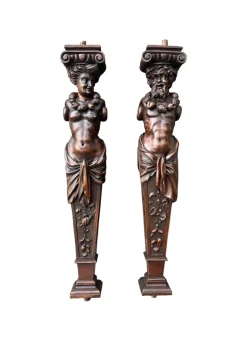 Discount Pamono Wooden Pilaster, 1890s, Set of 2