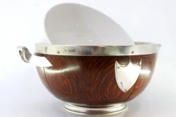 Online Pamono Wooden Salad Bowl with Silver Applications, Porcelain Core and Shield-Shaped Cards for Monograms