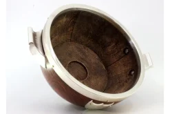 Online Pamono Wooden Salad Bowl with Silver Applications, Porcelain Core and Shield-Shaped Cards for Monograms