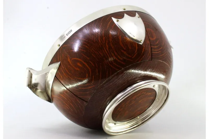 Online Pamono Wooden Salad Bowl with Silver Applications, Porcelain Core and Shield-Shaped Cards for Monograms