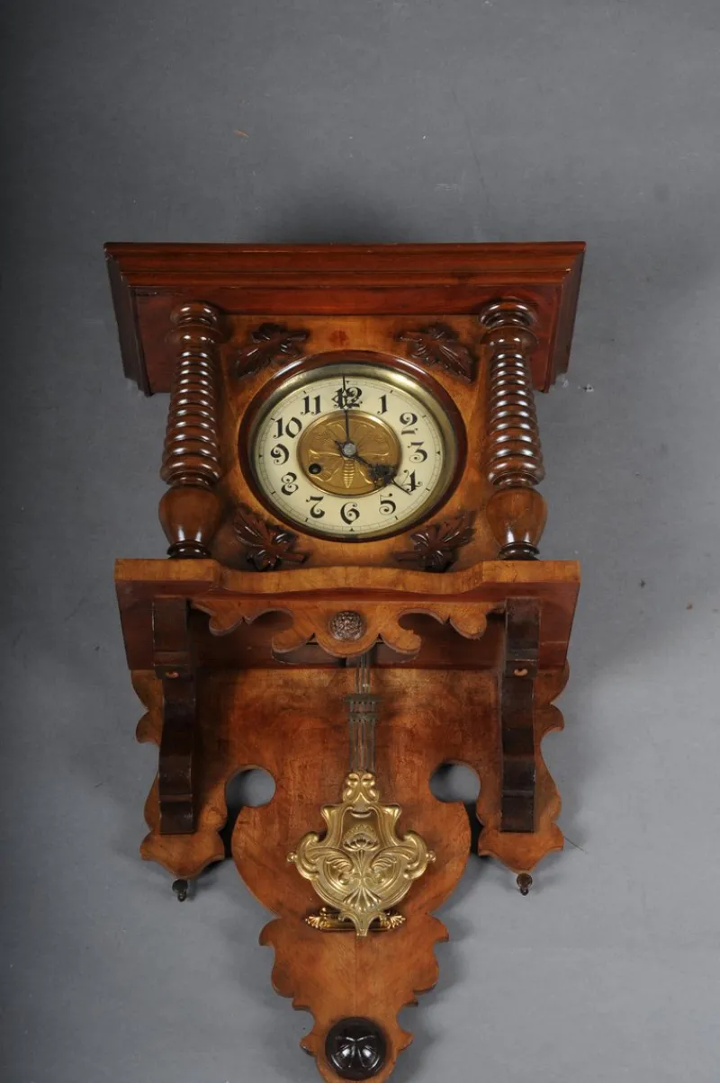 Pamono Wooden Wall Clock, 1880s> Clocks