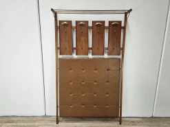 Pamono Wooden Wall Coat in Skai with Brass Hangers, 1950s> Racks, Hooks & Valets