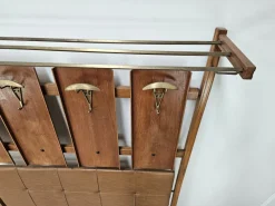 Pamono Wooden Wall Coat in Skai with Brass Hangers, 1950s><noscript><img width=