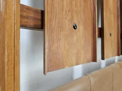 Pamono Wooden Wall Coat in Skai with Brass Hangers, 1950s><noscript><img width=