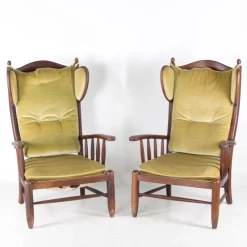 Online Pamono Wooden Wingback Chairs, 1960s, Set of 2