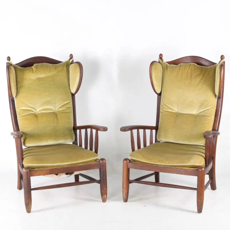 Online Pamono Wooden Wingback Chairs, 1960s, Set of 2