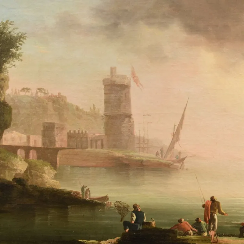 New Pamono Workshop of Charles François Grenier De Lacroix / de Marseille, Coastal View, 18th Century, Oil on Canvas, Framed