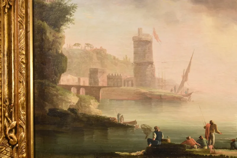 New Pamono Workshop of Charles François Grenier De Lacroix / de Marseille, Coastal View, 18th Century, Oil on Canvas, Framed