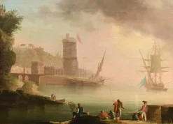 New Pamono Workshop of Charles François Grenier De Lacroix / de Marseille, Coastal View, 18th Century, Oil on Canvas, Framed