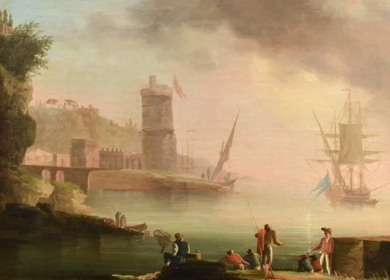New Pamono Workshop of Charles François Grenier De Lacroix / de Marseille, Coastal View, 18th Century, Oil on Canvas, Framed