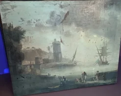 New Pamono Workshop of Charles François Grenier De Lacroix / de Marseille, Coastal View, 18th Century, Oil on Canvas, Framed
