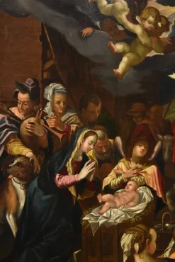 Sale Pamono Workshop of Hans (O Johann) von Achen, Adoration of the Shepherds, 1610, Oil on Canvas, Framed