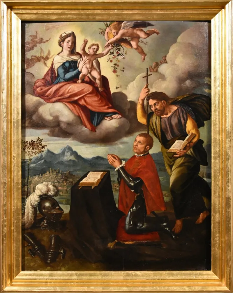 Pamono Workshop of Ippolito Scarsella / Lo Scarsellino, Madonna and Child with Saint James, 1590, Oil on Board> Old Masters|Classical