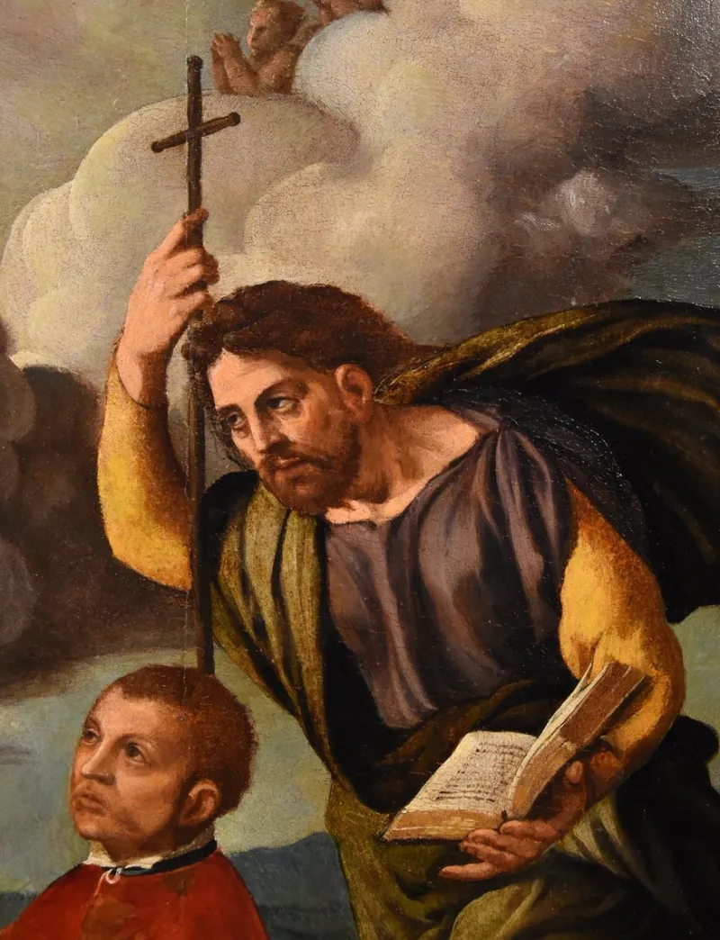 Pamono Workshop of Ippolito Scarsella / Lo Scarsellino, Madonna and Child with Saint James, 1590, Oil on Board> Old Masters|Classical