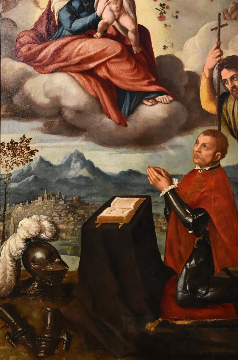 Pamono Workshop of Ippolito Scarsella / Lo Scarsellino, Madonna and Child with Saint James, 1590, Oil on Board> Old Masters|Classical