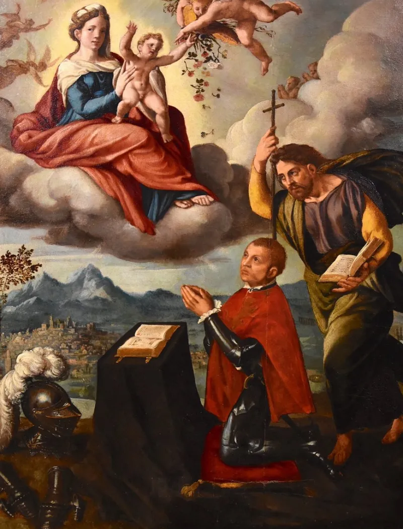 Pamono Workshop of Ippolito Scarsella / Lo Scarsellino, Madonna and Child with Saint James, 1590, Oil on Board> Old Masters|Classical